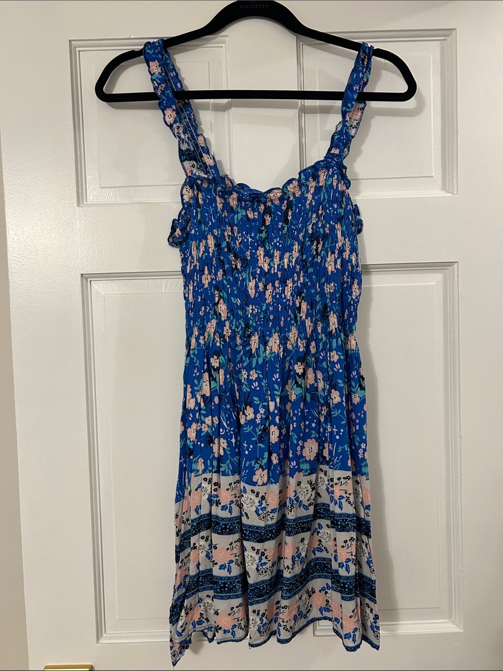 Amazon Blue Floral Smocked Square Neck Sundress Size Medium